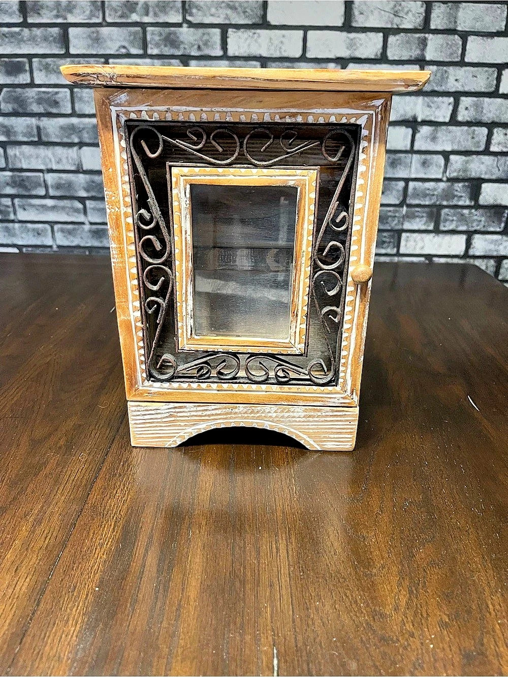 Mirrored Wood Wall Cabinet in Brown & Gold - key box
